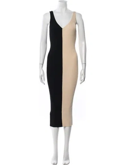 Pre-owned Staud Colorblock Pattern Midi Length Dress In Black