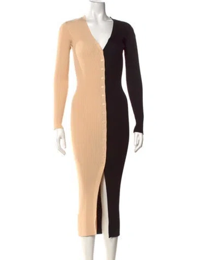 Pre-owned Staud Colorblock Pattern Midi Length Dress In Black
