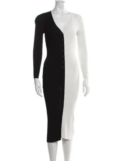 Pre-owned Staud Colorblock Pattern Midi Length Dress In Black