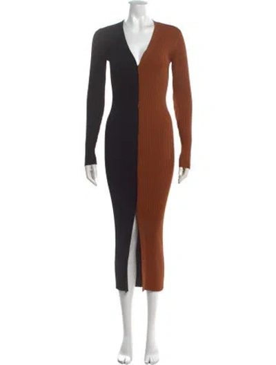 Pre-owned Staud Colorblock Pattern Midi Length Dress In Black