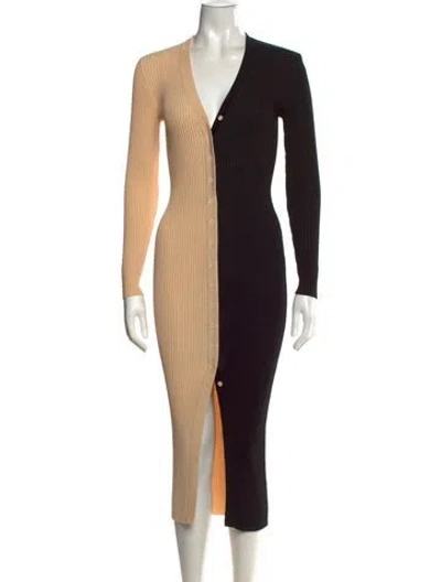 Pre-owned Staud Colorblock Pattern Midi Length Dress In Black/neutrals