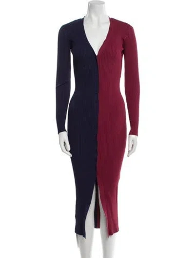 Pre-owned Staud Colorblock Pattern Midi Length Dress In Blue