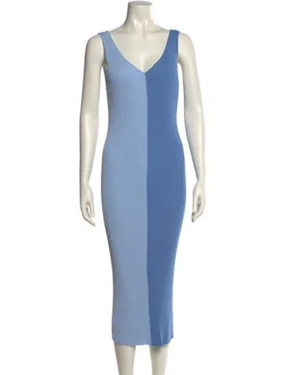 Pre-owned Staud Colorblock Pattern Midi Length Dress In Blue
