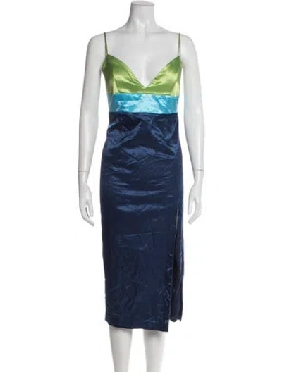 Pre-owned Staud Colorblock Pattern Midi Length Dress In Blue
