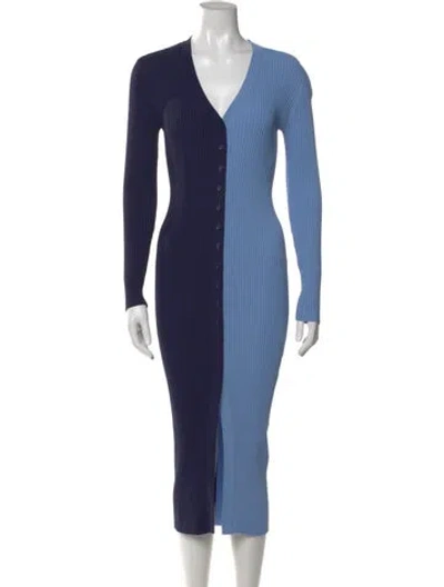 Pre-owned Staud Colorblock Pattern Midi Length Dress In Blue
