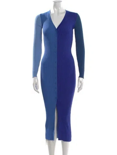 Pre-owned Staud Colorblock Pattern Midi Length Dress In Blue