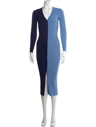 Pre-owned Staud Colorblock Pattern Midi Length Dress In Blue