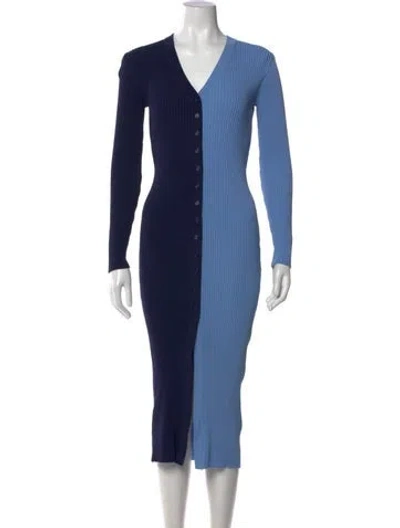 Pre-owned Staud Colorblock Pattern Midi Length Dress In Blue