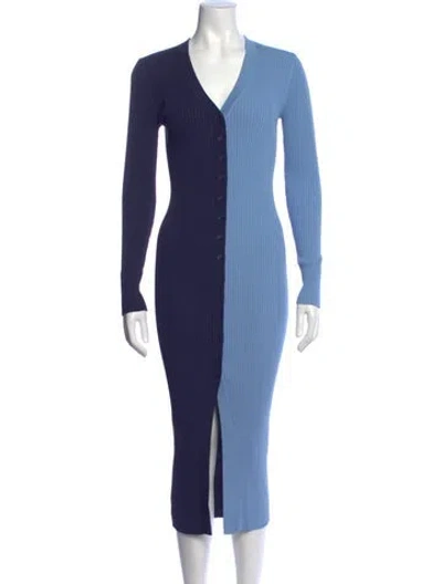 Pre-owned Staud Colorblock Pattern Midi Length Dress In Blue