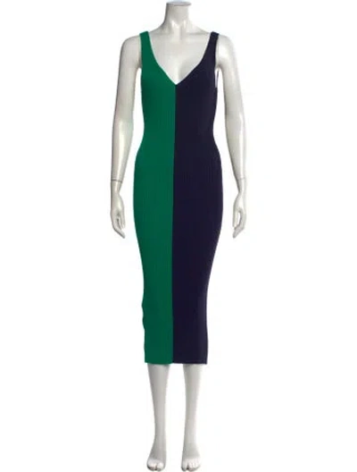 Pre-owned Staud Colorblock Pattern Midi Length Dress In Blue/green