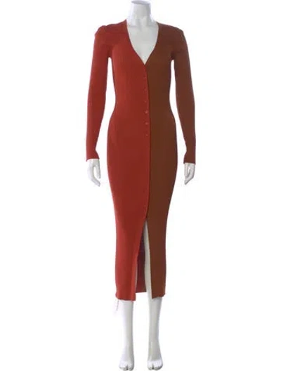 Pre-owned Staud Colorblock Pattern Midi Length Dress In Brown
