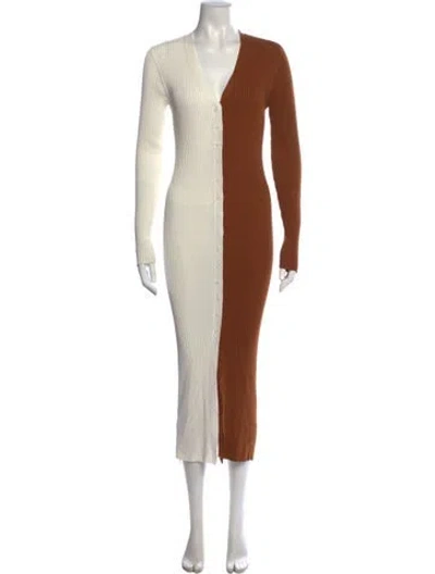 Pre-owned Staud Colorblock Pattern Midi Length Dress In Brown