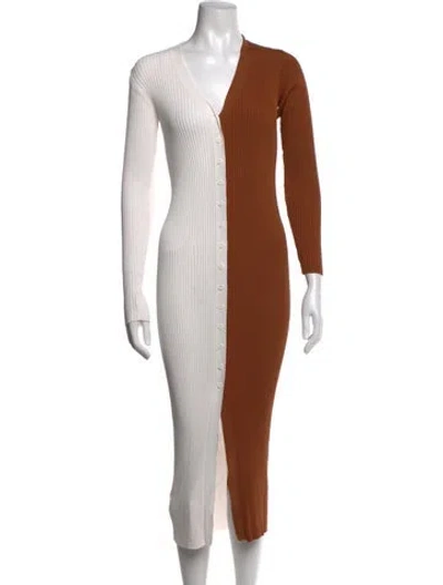 Pre-owned Staud Colorblock Pattern Midi Length Dress In Brown