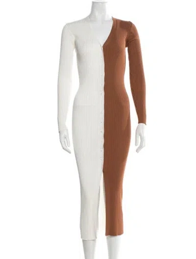Pre-owned Staud Colorblock Pattern Midi Length Dress In Brown/white