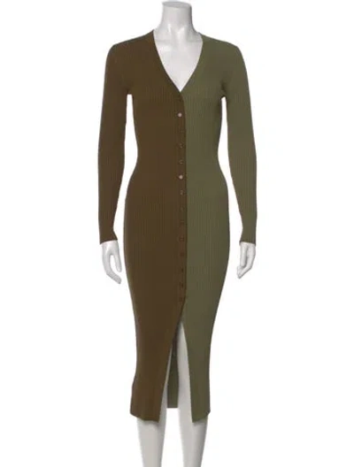 Pre-owned Staud Colorblock Pattern Midi Length Dress In Green