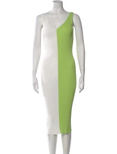 Pre-owned Staud Colorblock Pattern Midi Length Dress In Green