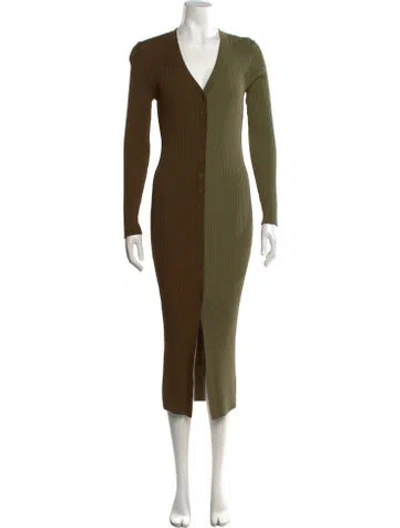 Pre-owned Staud Colorblock Pattern Midi Length Dress In Green