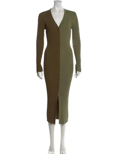 Pre-owned Staud Colorblock Pattern Midi Length Dress In Green