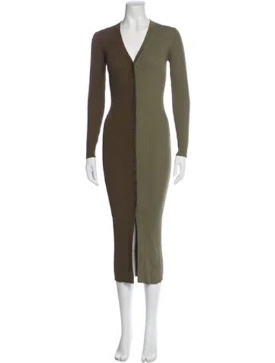 Pre-owned Staud Colorblock Pattern Midi Length Dress In Green