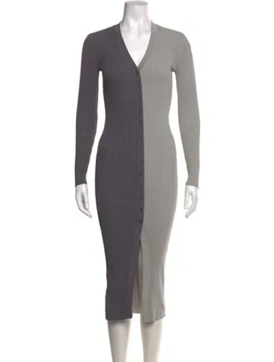 Pre-owned Staud Colorblock Pattern Midi Length Dress In Grey/metallic