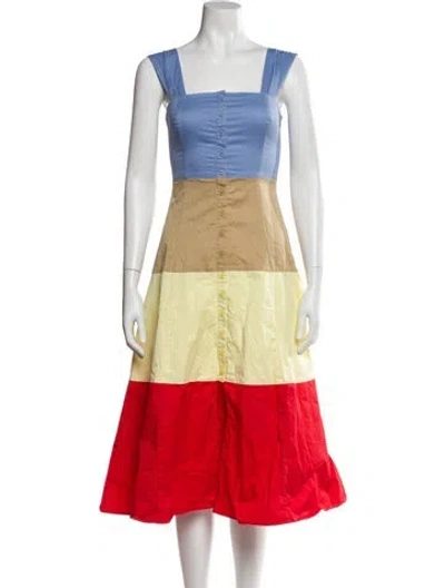 Pre-owned Staud Colorblock Pattern Midi Length Dress In Multi