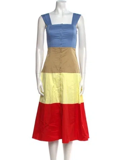 Pre-owned Staud Colorblock Pattern Midi Length Dress In Multi