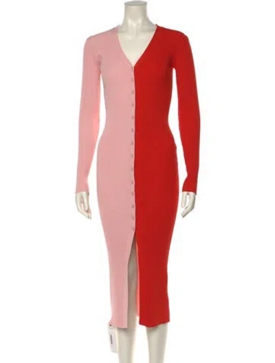 Pre-owned Staud Colorblock Pattern Midi Length Dress In Multi