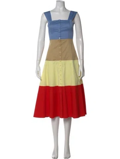 Pre-owned Staud Colorblock Pattern Midi Length Dress In Multi