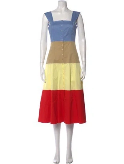 Pre-owned Staud Colorblock Pattern Midi Length Dress In Multi