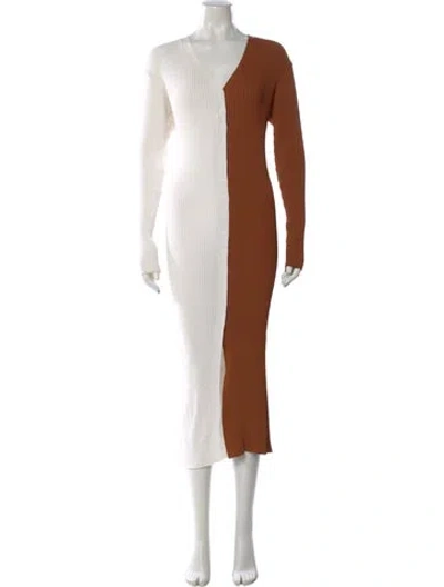Pre-owned Staud Colorblock Pattern Midi Length Dress In Multi