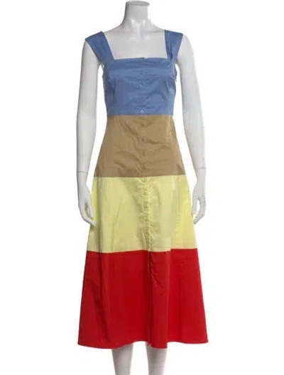 Pre-owned Staud Colorblock Pattern Midi Length Dress In Multi