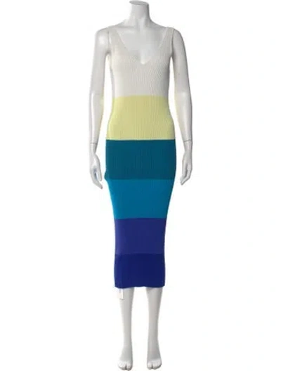 Pre-owned Staud Colorblock Pattern Midi Length Dress In Multi