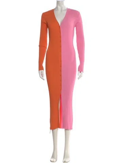 Pre-owned Staud Colorblock Pattern Midi Length Dress In Multi