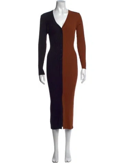 Pre-owned Staud Colorblock Pattern Midi Length Dress In Multi