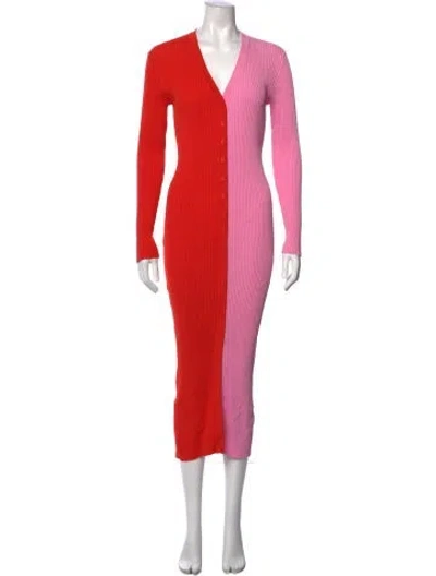 Pre-owned Staud Colorblock Pattern Midi Length Dress In Multi