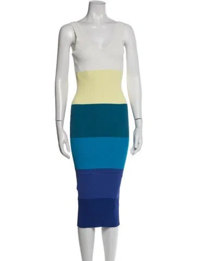Pre-owned Staud Colorblock Pattern Midi Length Dress In Multi
