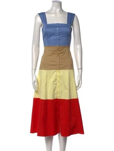 Pre-owned Staud Colorblock Pattern Midi Length Dress In Multi