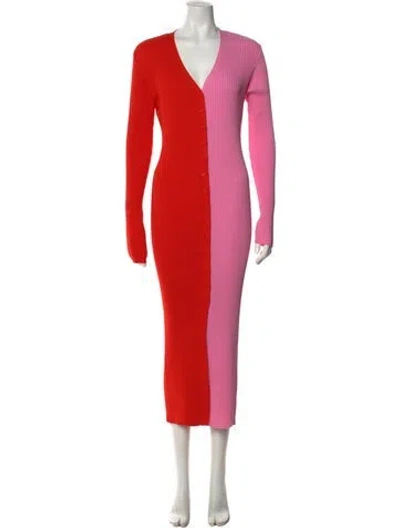 Pre-owned Staud Colorblock Pattern Midi Length Dress In Multi
