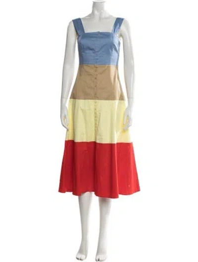 Pre-owned Staud Colorblock Pattern Midi Length Dress In Multi