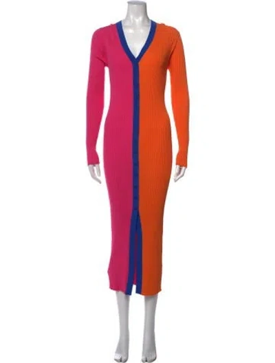 Pre-owned Staud Colorblock Pattern Midi Length Dress In Multi