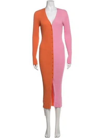 Pre-owned Staud Colorblock Pattern Midi Length Dress In Multi