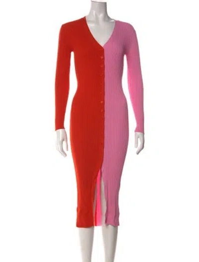 Pre-owned Staud Colorblock Pattern Midi Length Dress In Multi