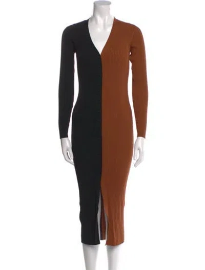 Pre-owned Staud Colorblock Pattern Midi Length Dress In Neutral