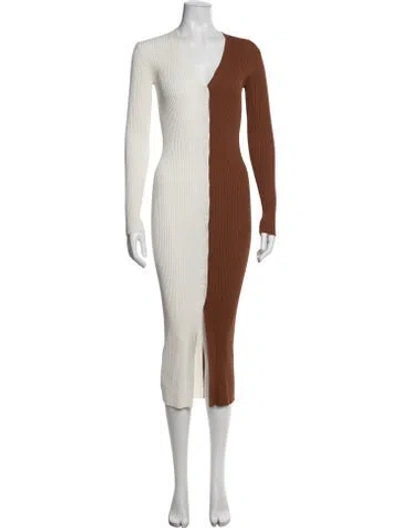 Pre-owned Staud Colorblock Pattern Midi Length Dress In Neutral
