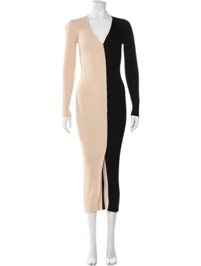 Pre-owned Staud Colorblock Pattern Midi Length Dress In Neutral