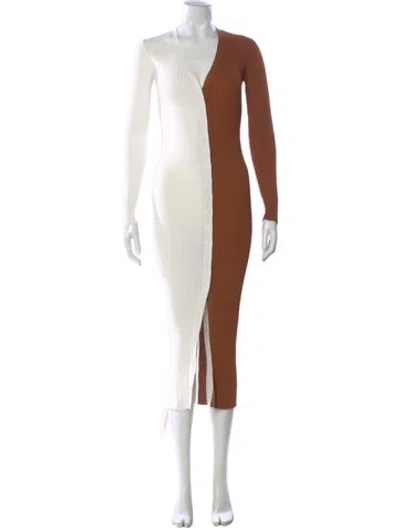Pre-owned Staud Colorblock Pattern Midi Length Dress In Neutral