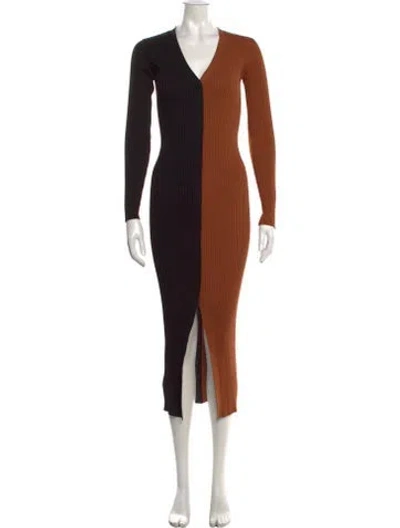 Pre-owned Staud Colorblock Pattern Midi Length Dress In Neutrals