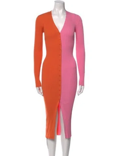 Pre-owned Staud Colorblock Pattern Midi Length Dress In Orange