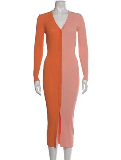 Pre-owned Staud Colorblock Pattern Midi Length Dress In Orange