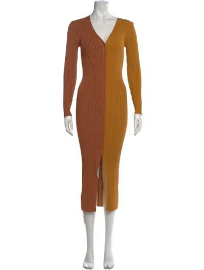Pre-owned Staud Colorblock Pattern Midi Length Dress In Orange